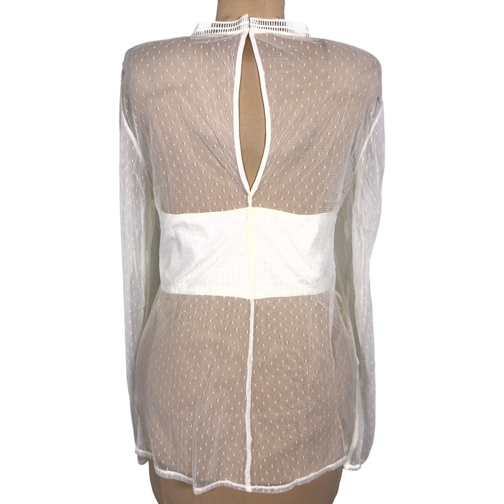 NWT Express Lace Inset‎ Blouse Sheer Long Sleeve Top Ivory XL Cottagecore Boho - Picture 7 of 8